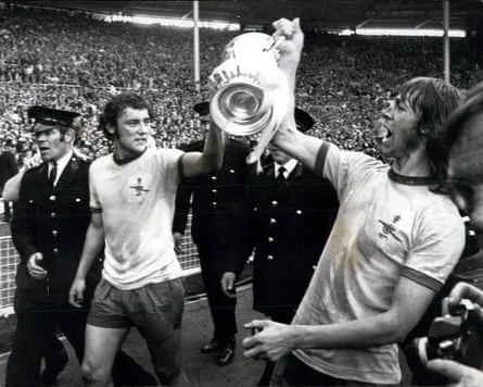 Arsenal’s Ray Kennedy (left) and Charlie George (right) at the FA Cup final in 1971